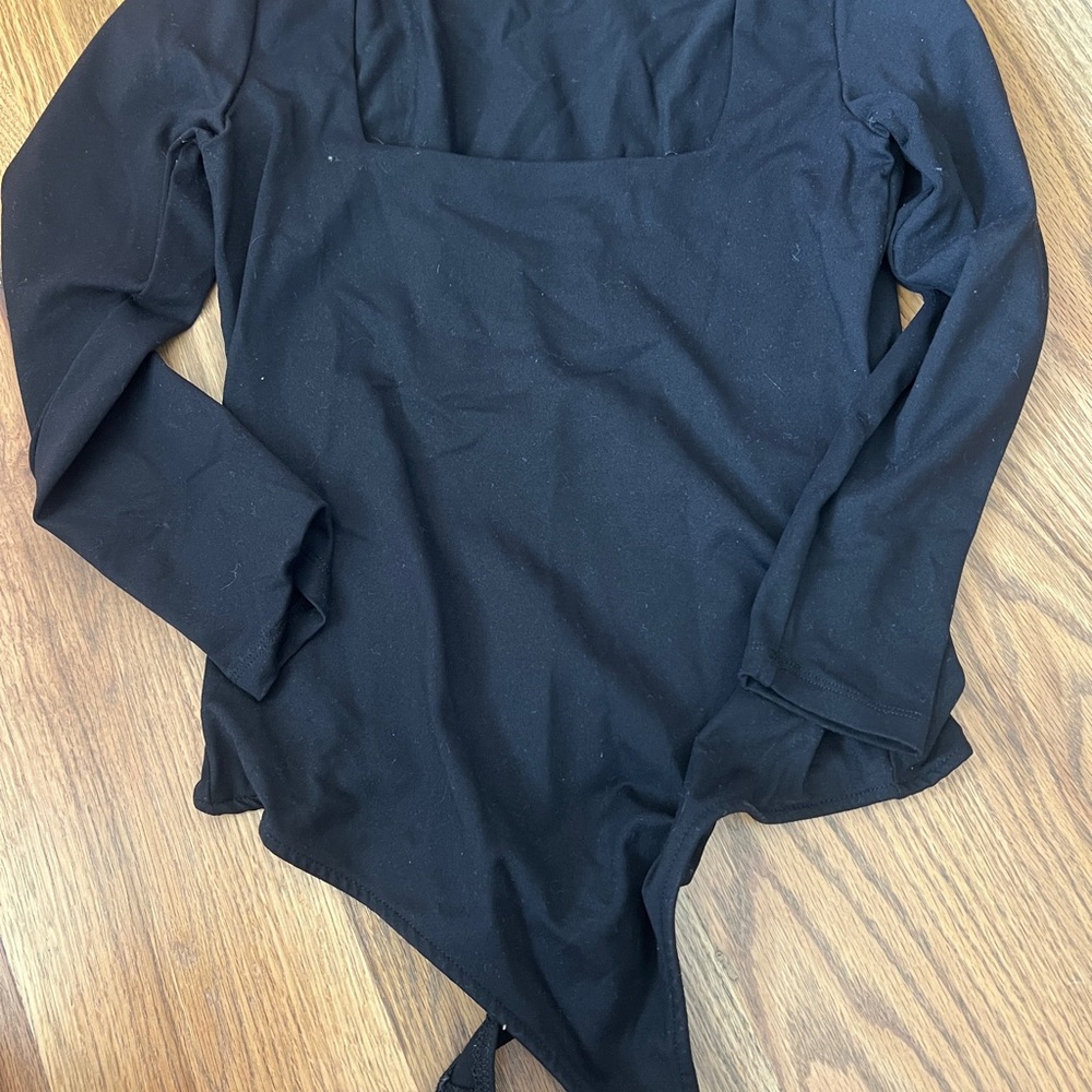Free People Black Square Neck Bodysuit